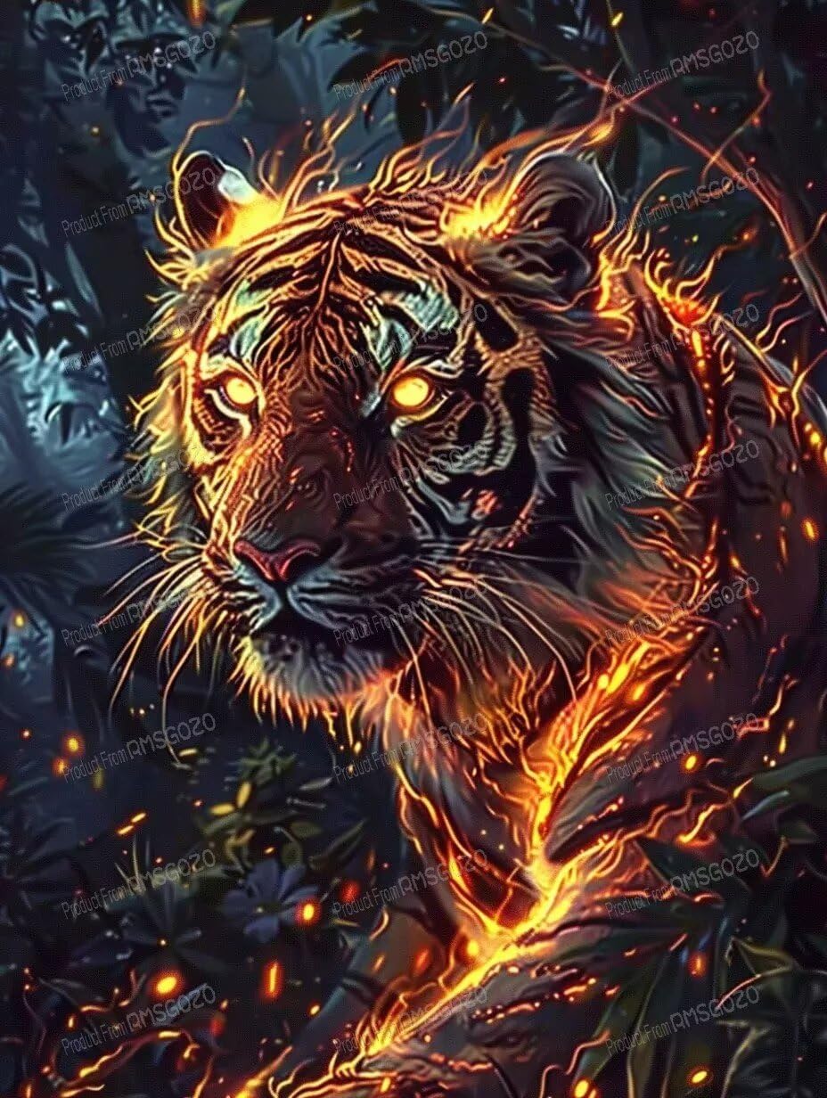 Amazon.com: Minimalist Canvas Wall Art Abstract Flaming Tiger
